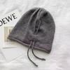 Drawstring Crimping Stack Hat Women's Autumn and Winter Simple Loose Wool Knitted Hat Big Head Circumference Showing Face Small Cold Hat
