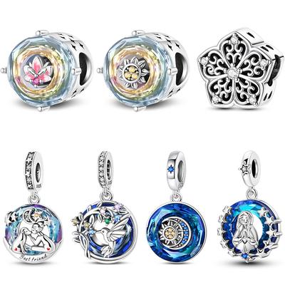 925 Silver Pigeon Lotus Sun Moon Stars Glass Charms Beads for DIY Jewelry Making Fine Bracelets Gifts