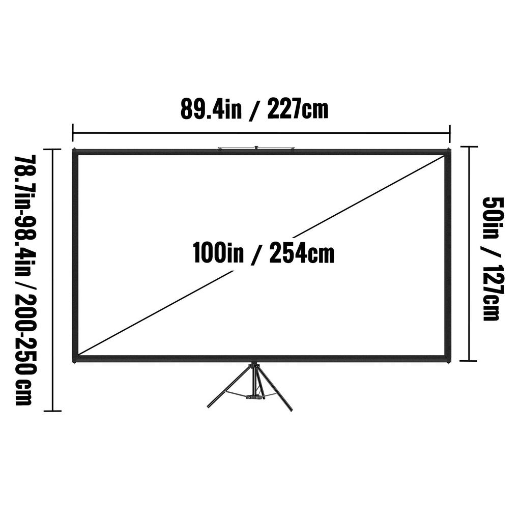 VEVOR Tripod Projector Screen with Stand 100inch 16:9 4K HD Projection Screen Stand Wrinkle-Free Height Adjustable Portable Screen for Projector