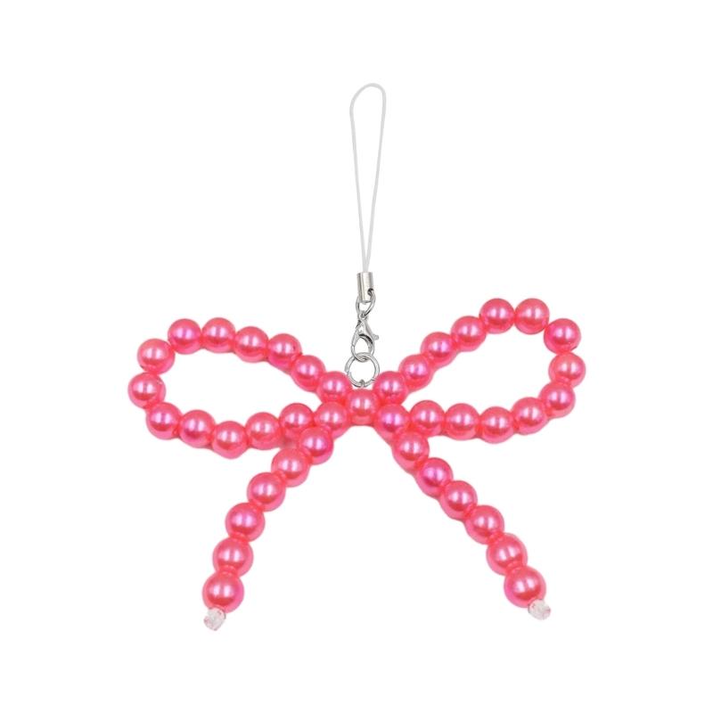 Elegant Keyring Cute Pearls Beaded Bowknot Keychain Pendant Bag Charm Stylish Key Straps and Lanyard for Girls and Women темно-розовый