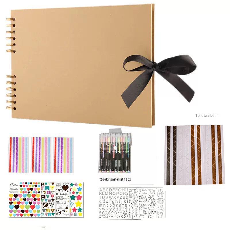 Creative Photo Album and Scrapbook Set with Bows, Doodles, and Souvenir Pages