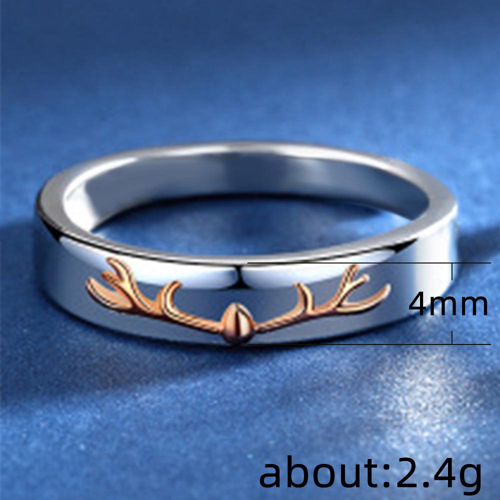 Internet celebrity fashion simple elk horn shape couple ring, two-color copper inlaid zircon combination ring