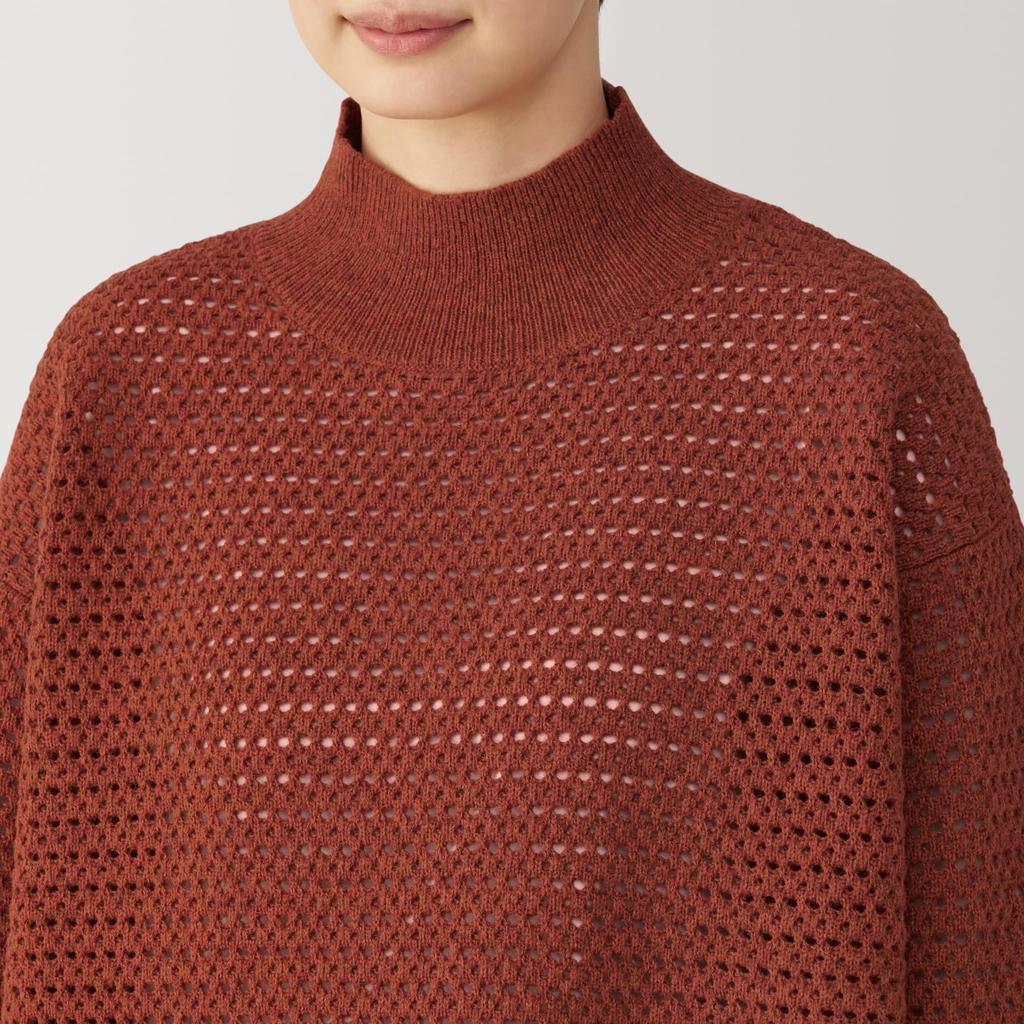 MUJI Women's Wool Blend Knit Mesh Pullover, BG1R2A4A, Smoky Orange, Size M