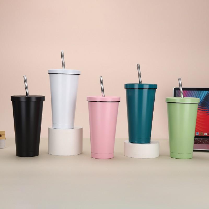 Stainless Steel Vacuum Insulated Travel Mug With Straw Lid Double Wall Coffee Cup Car Office Outdoor Use