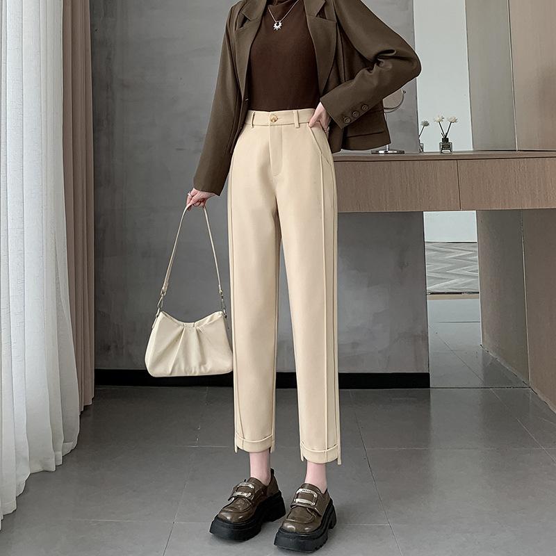Wool Blend Pants For Women Autumn Winter New Arrival Harem Suit Pants Temperament Casual Slim Fit High Waist Cropped Pants