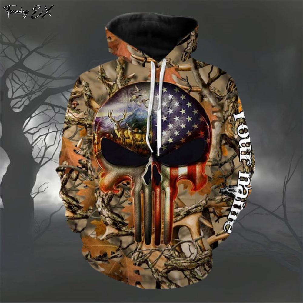 Halloween Sweatshirts for Men Fashion Skull Print Street Harajuku Oversized Graphic Hoodies Comfort Pockets Hoodie Men Clothing