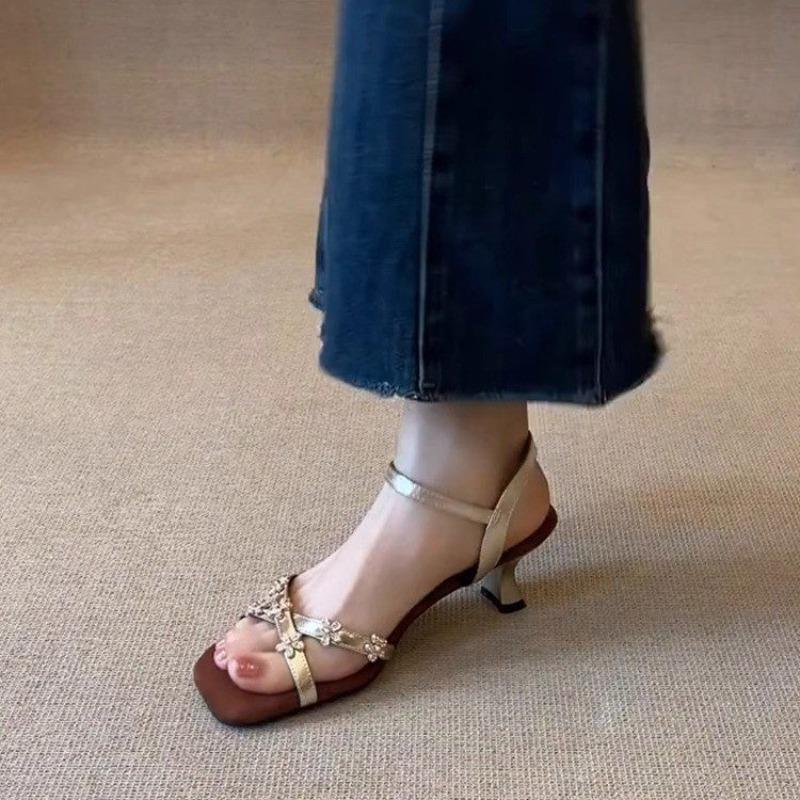 Fashion Ladies Shoes 2025 Summer Open Toe Women's Sandals Dress Sandals Women Fashion Flower Dec Shoes Woman New Buckle Thin Heels