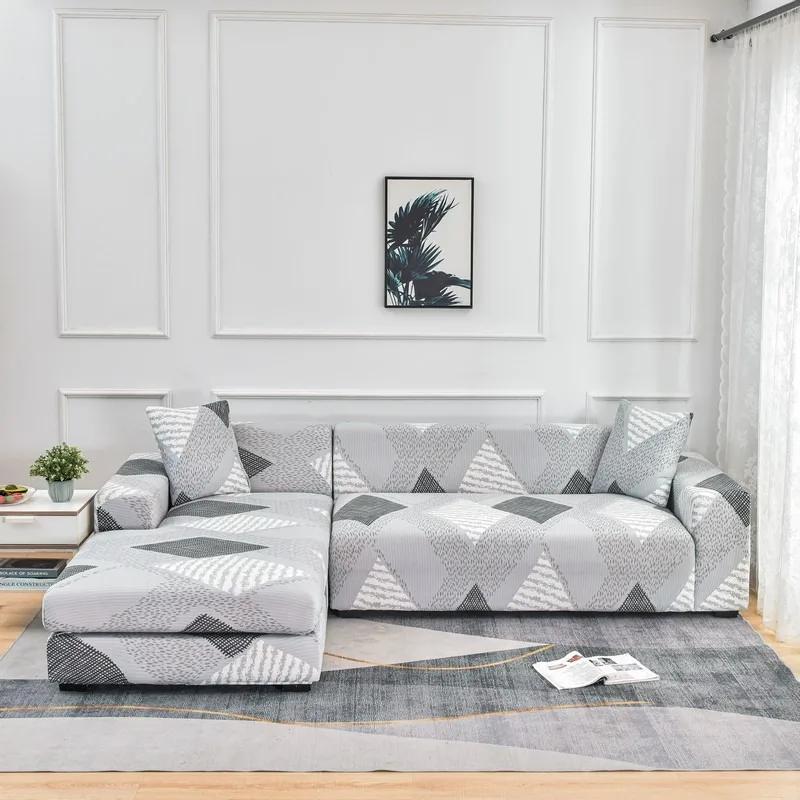 Geometric Sofa Covers for Living Room Elastic Corner Couch Cover Sectional Corner L Shaped Chaise Longue Slipcover Funda De Sofá