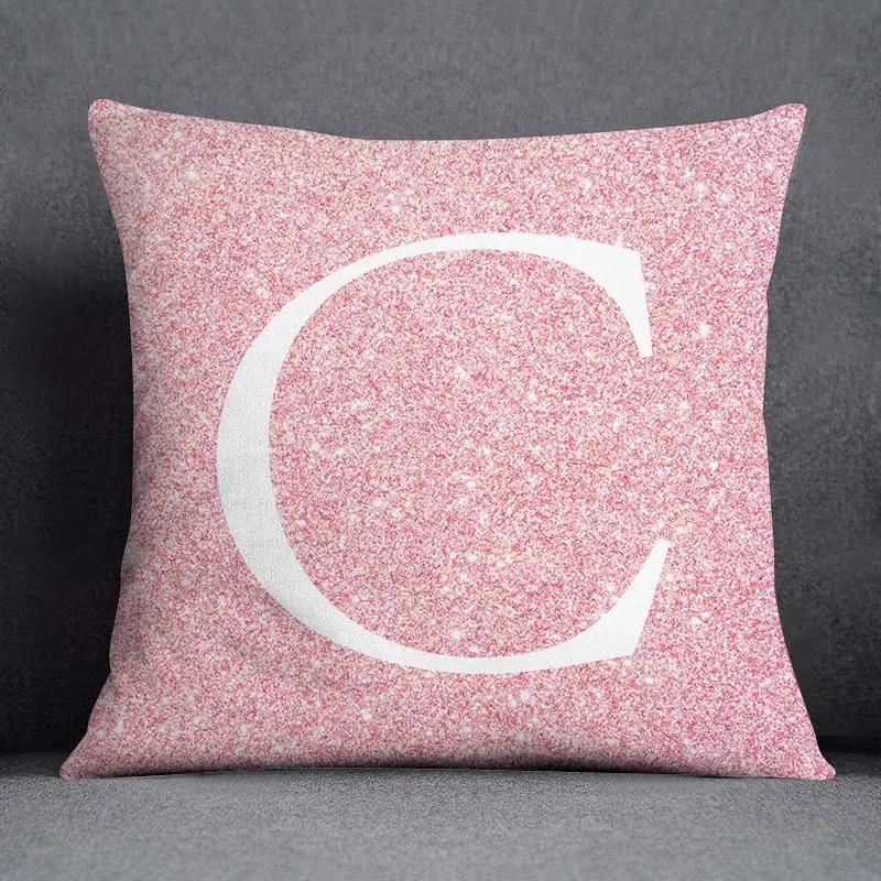 

Розовый 26 английских букв с цветочным принтом Подушка для украшения дома Автомобильный диван Чехлы 40x40cm