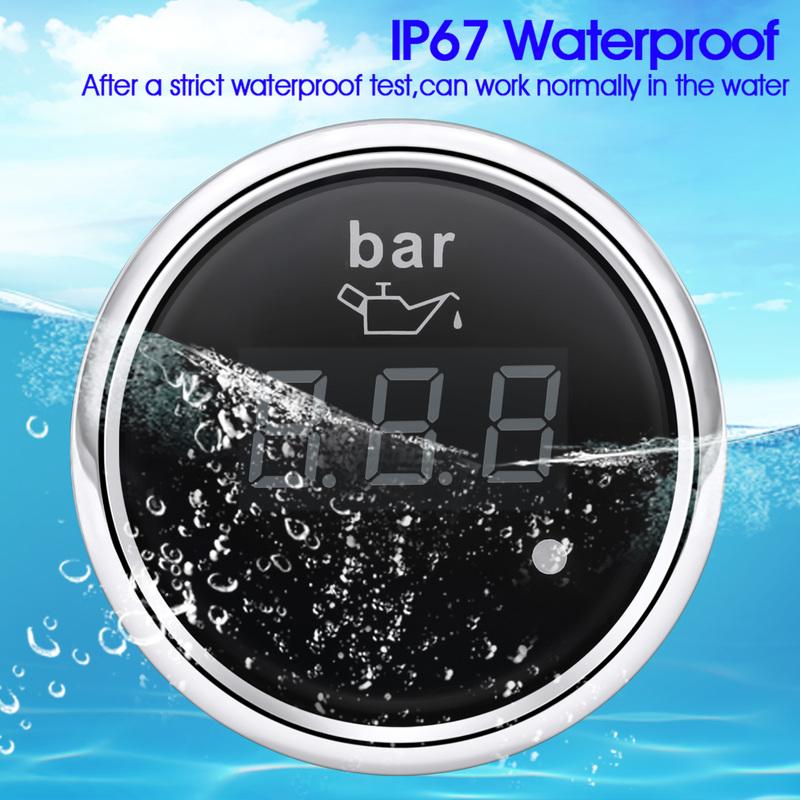 52mm Digital Oil Pressure Gauge Red Backlight with Alarm 0~10 Bar Oil Press Meter 1/8NPT Sensor for Auto Car Boat Marine 12V 24V