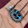 Copper Amethyst Turquoise Handmade Gemstone Pendant, 925 Solid Sterling Silver Pendant Antique Jewelry, For Memorial Day