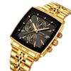 SKMEI Square Stylish Black Stainless Steel Arm Watch Waterproof Analog Business Casual Chronograph Big Face Watch Luxury Gift Gold Black Wach for Men