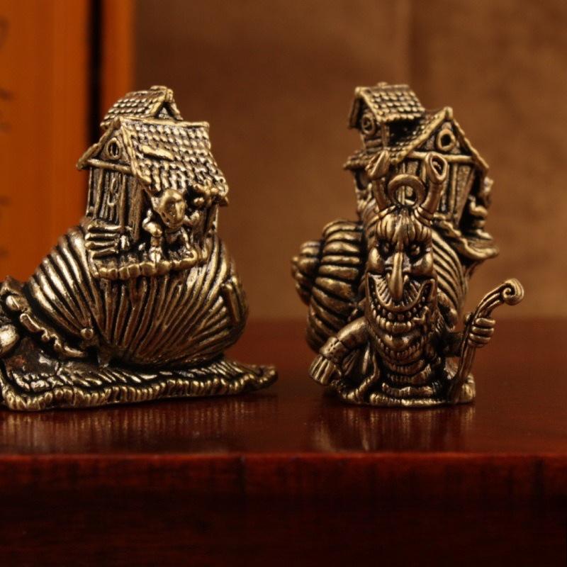 Small Ornaments Tea Pet Ceremony Copper Simulation Animal Figurines Miniatures Toys Hip Hop Exaggerate Solid Brass Snail House