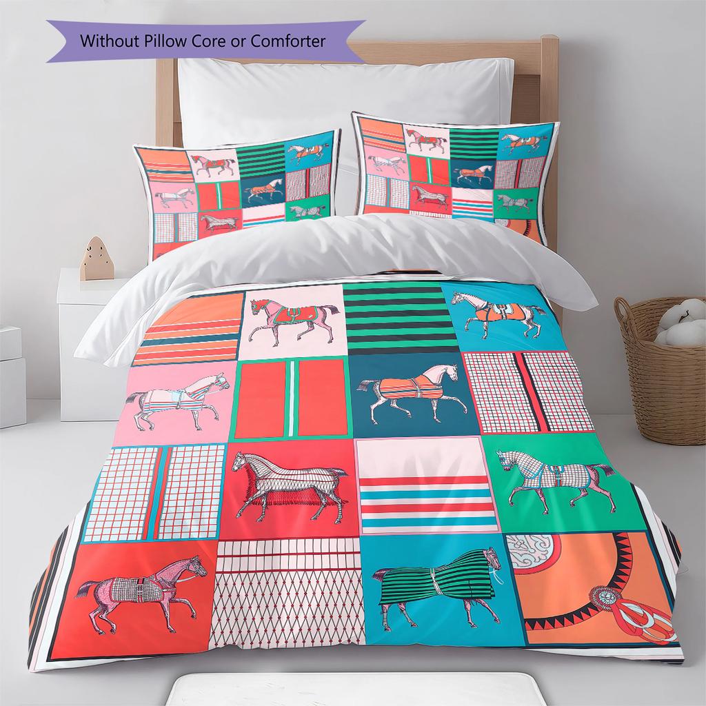 Horse Art Pattern Pattern Bedding Quilt Set Quilt Cover Pillowcase Home Decoration Gift (1 * duvet cover + 2 * pillowcase, without core)