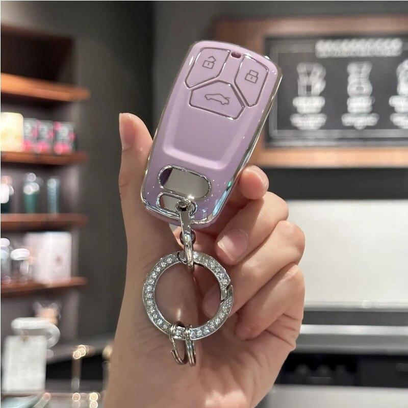 

Чехол-брелок с блестящим ремешком для ключей для умного ключа A4 Q7 Q5 TT A3 A6 SQ5 R8 S5, черный