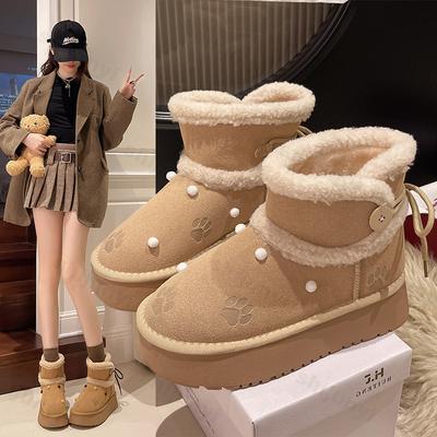 2025 Nuovi Stivali da Neve da Donna Dolci con Plateau Allacciatura Casual Botas Mujer Scarpe di Cotone Calde e Peluche Inverno Suola Spessa Stivaletti alla Caviglia da Donna