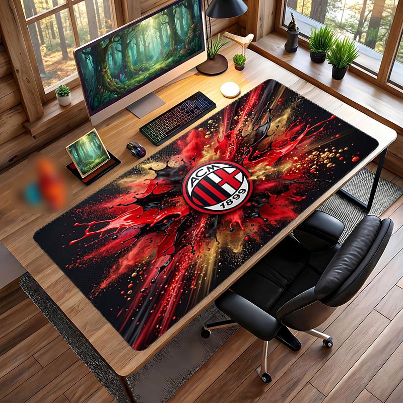 משטח עכבר גדול מודפס AC Milan, משטח שולחן גיימינג מגומי רך מונע החלקה לקישוט משרד, מחשב נייד, מחשב