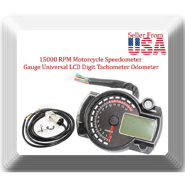 15000 RMP Motorcycle Speedometer Gauge Universal LCD Digit Tachometer Odometer
