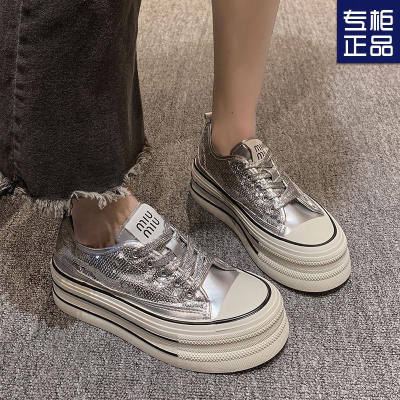Silver Shoes Women's New Spring Women's Shoes Platform Muffin Shoes Versatile Canvas Shoes