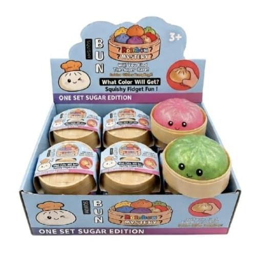 Antistresová knedlíková squishy krabička se třpytkami a záhadným obsahem, vícebarevná mačkací hračka