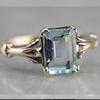 Huajie Classic Square Sea Blue Topaz Women's Ring with Antique Silver Plating