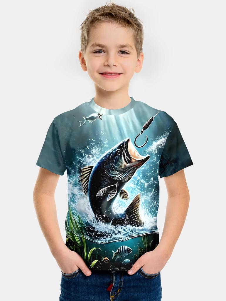 Boys Clothes Fish Pattern 3D Print T-Shirt Summer New Style Children's Fishing Shirt Casual Short Sleeve Fashion Streetwear Top