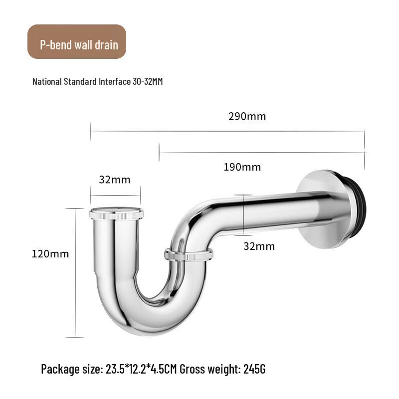 Stainless Steel P-Trap Drain Pipe for Wall-Mounted Basin