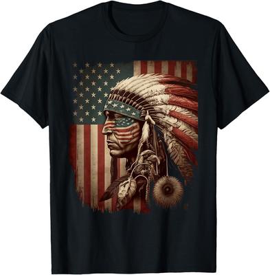 Native American Indian Chief American USA Flag T-Shirt Summer Breathable Camisetas Nostalgia Retro Street Fashion Tops