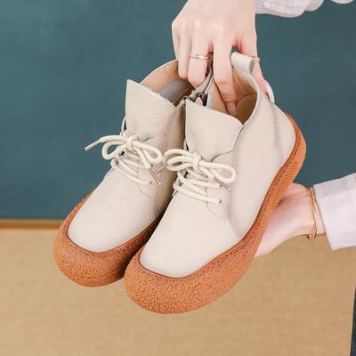 Nuovi stivaletti alla caviglia in vera pelle di mucca scarpe ortopediche da donna stivaletti autunnali stringati da donna punta larga resistenti stivaletti corti impermeabili