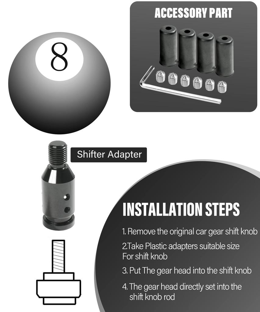 YAKEFLY Universal Gear Shift Connector, Aluminum Auto Shifter Adapter, Screwless Manual Gear M12x1.25 (Black)