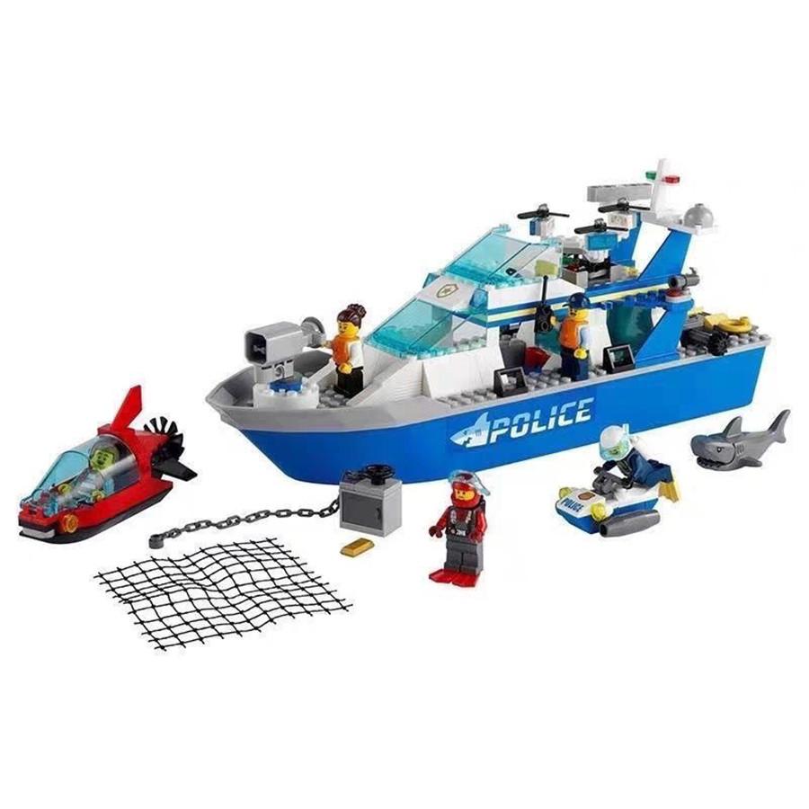 276PCS City Series Sea Speedboat Police Patrol Boat Building Blocks 60277 Shark Submarine Model Bricks DIY Toys For Kids Gifts