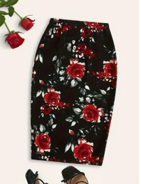 Digital Print Women's Pencil Skirt - Hip-Hugging, Half-Length