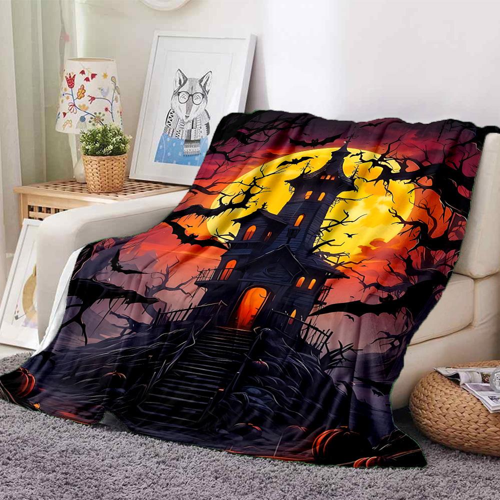 1PC Haunted House, Halloween Decor Print Blanket, Soft Throw Blanket - Warm & Cozy for Couch, Bed, Office, and Travel yy250912215