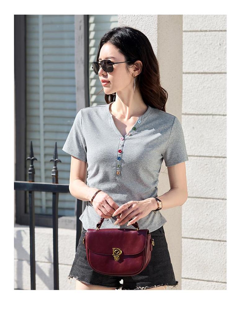 2026 Slim-Fit Short-Sleeve T-Shirt with Colorful Buttons - Korean Style Slimming, Versatile, and Sweet Women's Summer Top