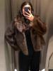 Women's Double-sided Winter Jacket Women's Synthetic Fur Suede Jacket Ladies' Warm Collar Button Top Brown Autumn and Winter