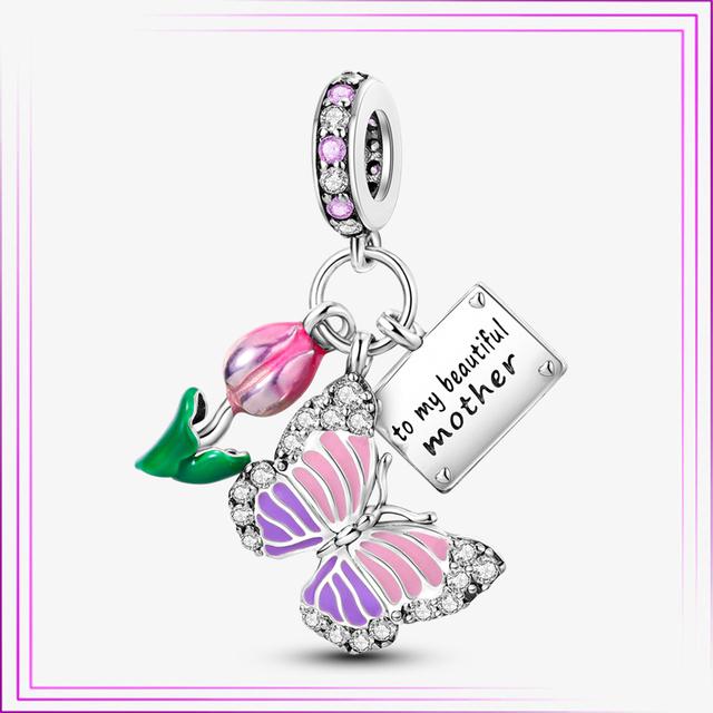 925 Sterling Sølv Hjerte Blomst Luftballong Flamingo Rosa Sjarm Plata De Ley Bil Katt Perle DIY For Originalt Armbånd Smykker