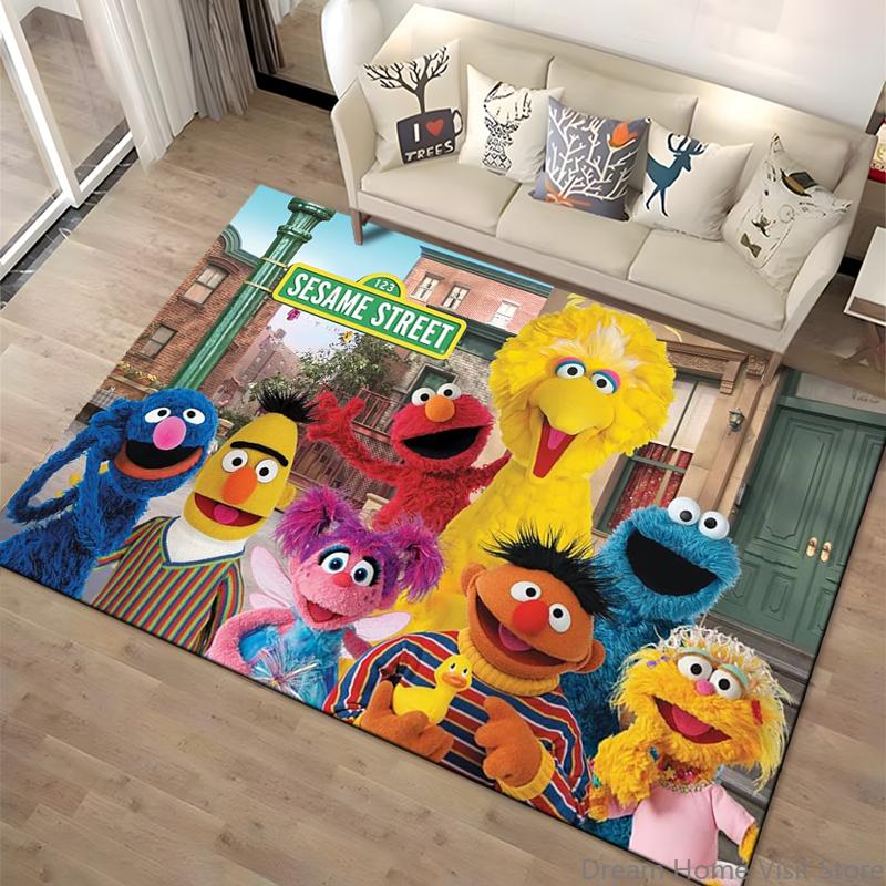 15 Sizes S-Sesame S-Street Theme Carpet Rug for Living Rooms Bedroom Entrance Door Decor Mat, Kids' Play Non-slip Mat Great Gift