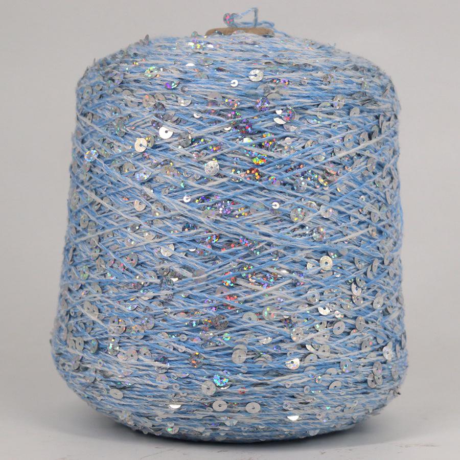 Hand-Knitted Bright Cotton Yarn with Sequins, 3MM+6MM, Combed and Fancy
