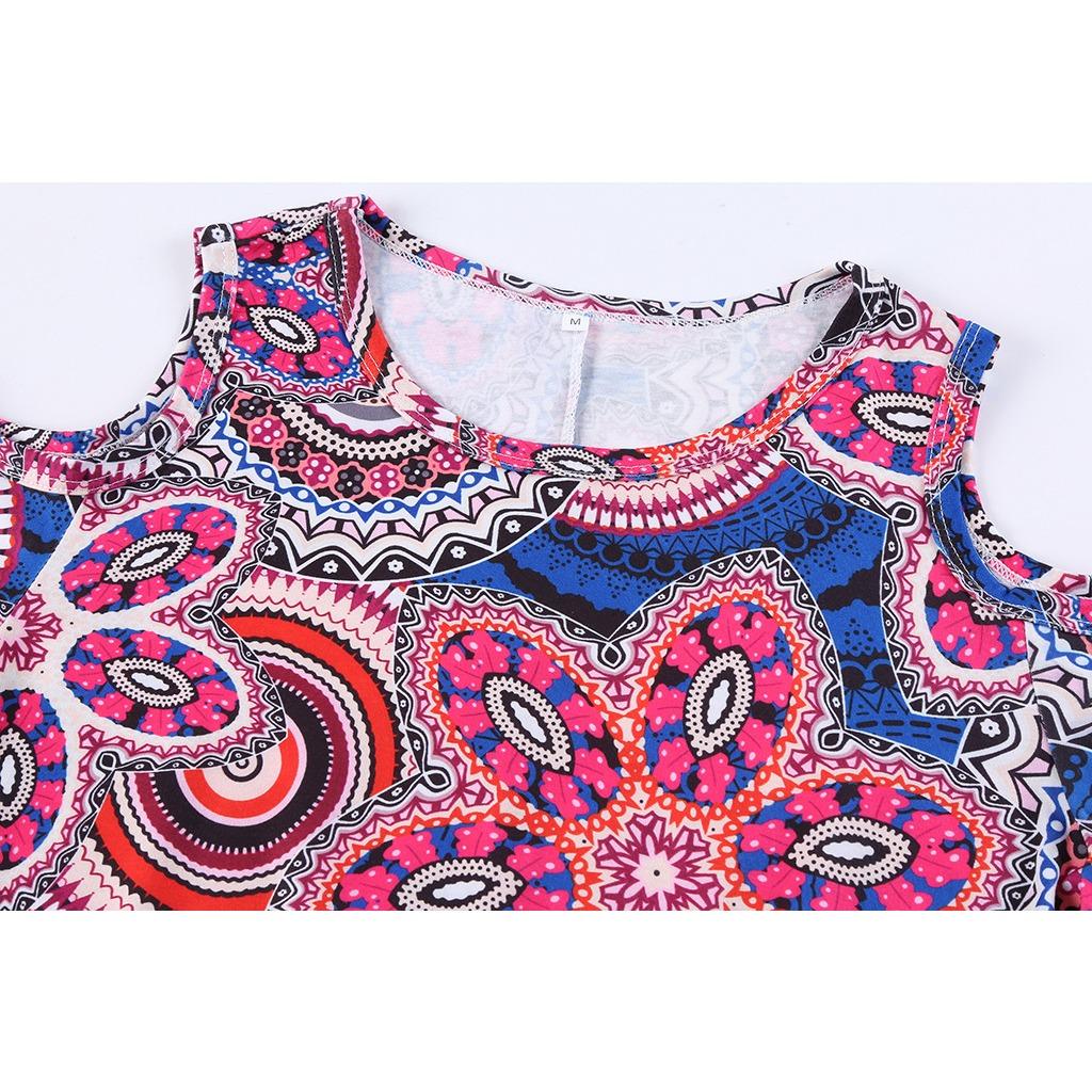 QICED Летний принт с открытыми плечами и коротким рукавом — фото 8