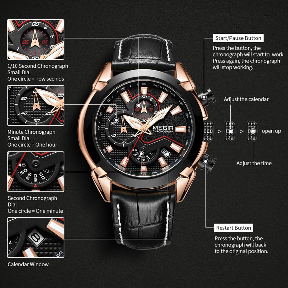 Megir Kreative Quarz Männer Uhr Leder Chronograph Armee Militär Sport Uhren Männer Uhr Stunde Relogio Masculino Reloj Hombre