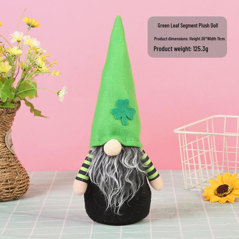 St. Patrick s Day Faceless Old Man Figurine with Shamrock and Green Leaf Ornament.