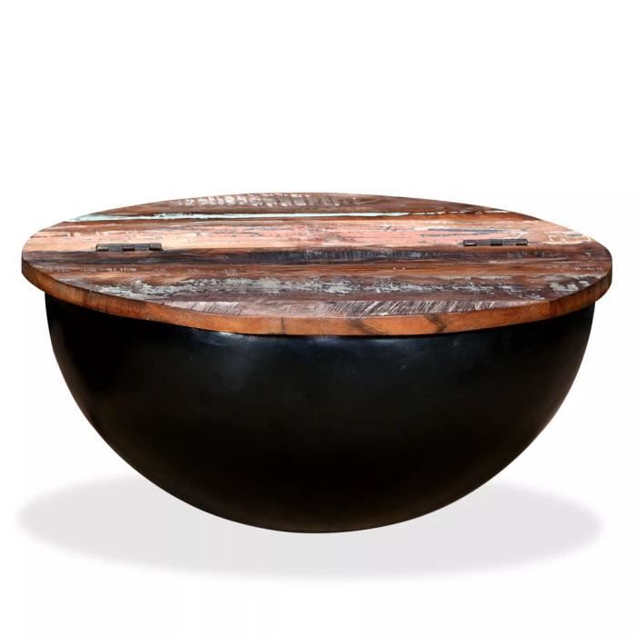 Coffee Table - vidaXL - Solid Reclaimed Wood - Black - Round - Industrial Style