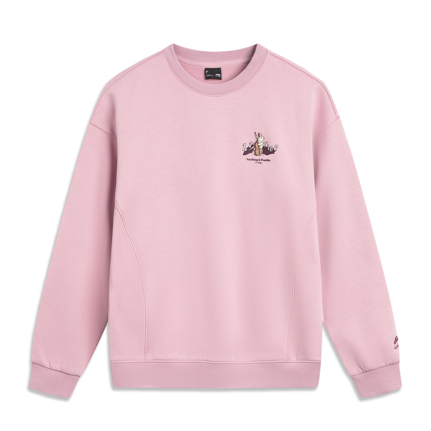 LI-NING Women s 2025AW Sportswear Series Printed Drop-Shoulder Crew Neck Sweatshirt Pale Purple AWDVC74-6 L