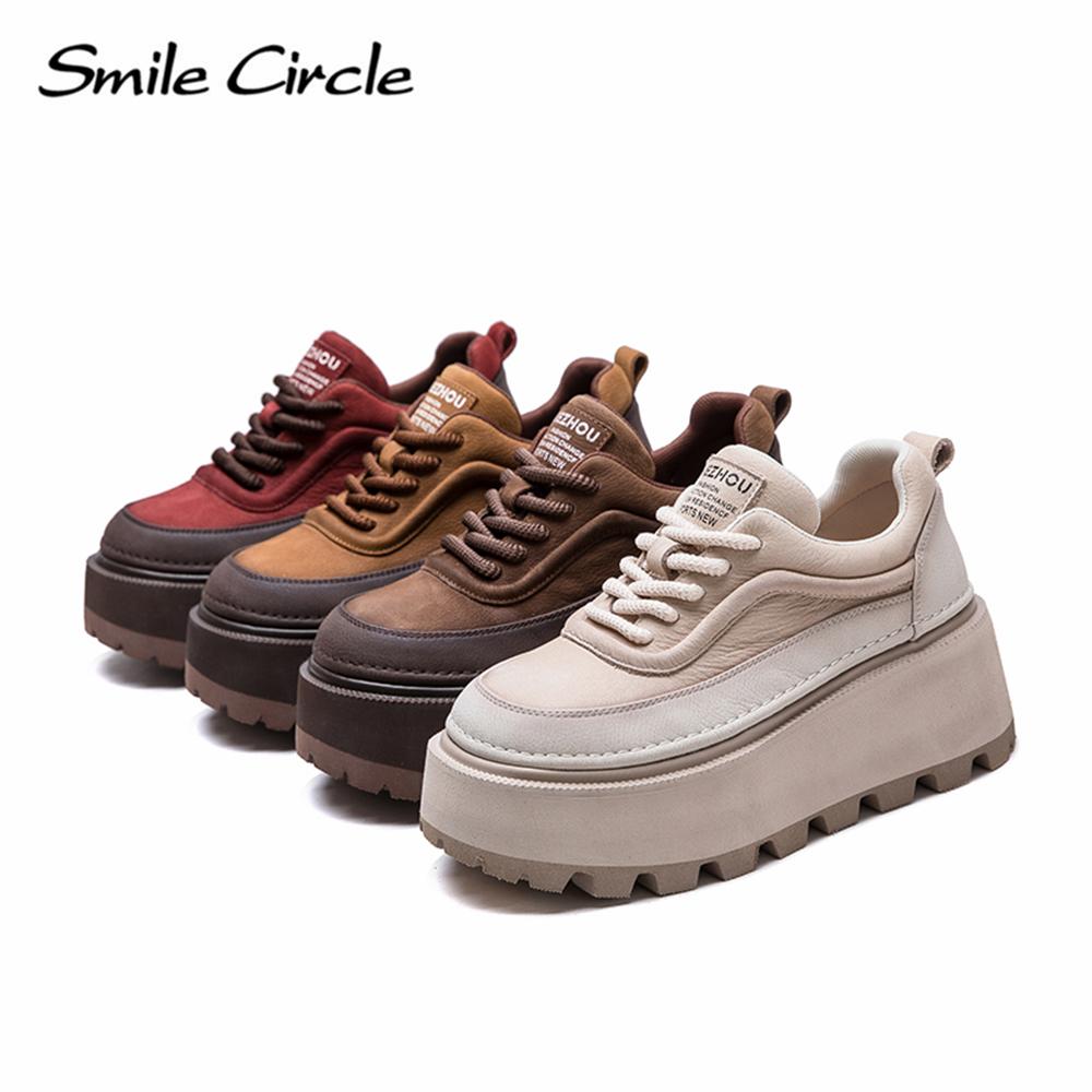 Echtes Leder Damen Freizeitschuhe Runder Kopf Höhe zunehmende dicke Sohle Schuhe Mode bequeme flache Schuhe