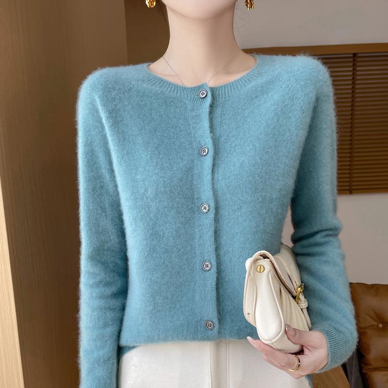 2025 Autumn/Winter Women's Seamless Cashmere Crew Neck Sweater - High-end Pure Wool Knitted Cardigan