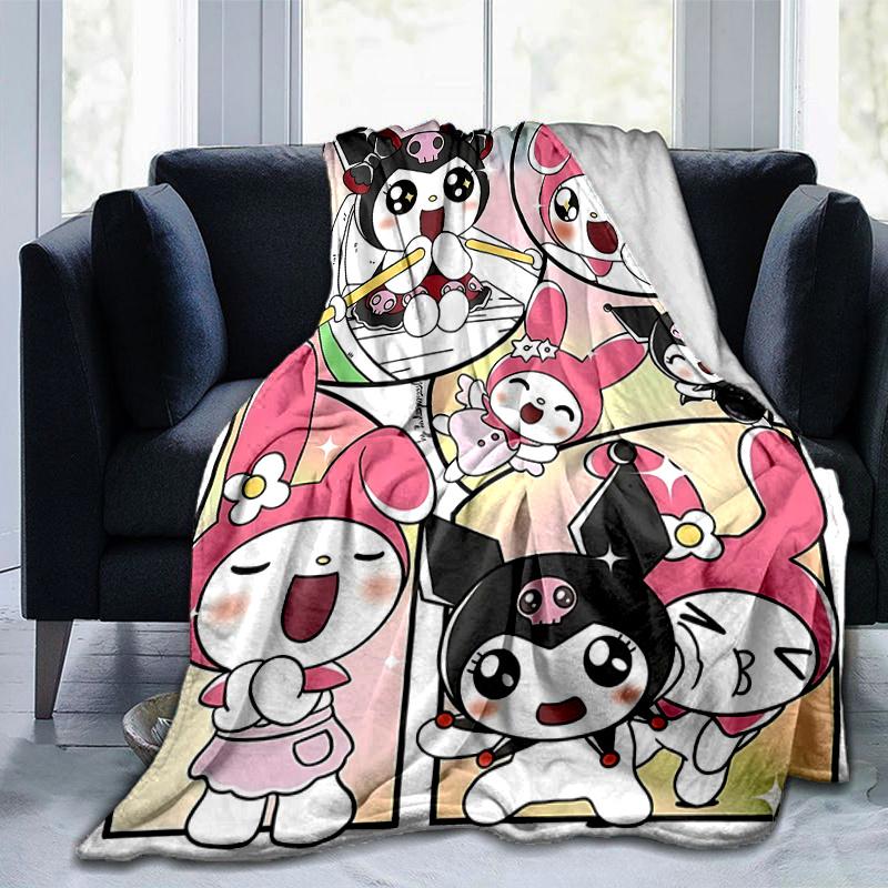1pc Sanrio Cute Characters Themed Cartoon Blanket, Seasonal Home Decor Gift for Family and Friend, Soft Throw Blanket Perfect for Couch or Bed, Cute C