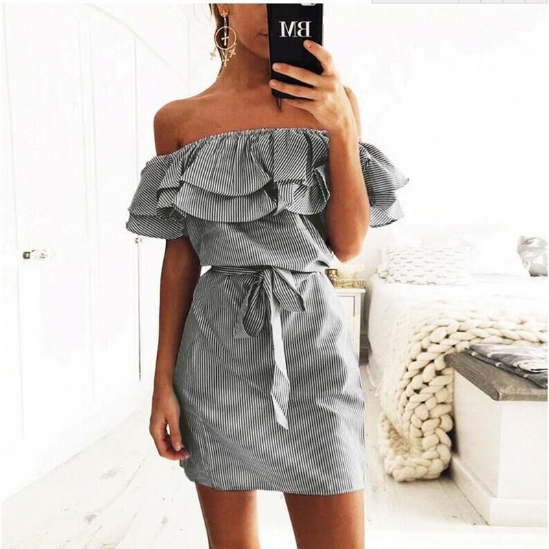 Premium Quality Women's Fashion Summer Casual Beach Mini Dress With Ruffle Off Shoulder Design