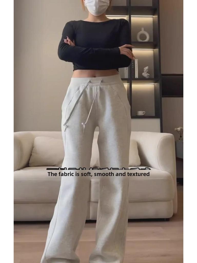 Lässige Jogginghose mit hohem Bund und Samtfutter für Damen: Schmaler, lockerer, gerader Schnitt – Ideal für Herbst & Winter