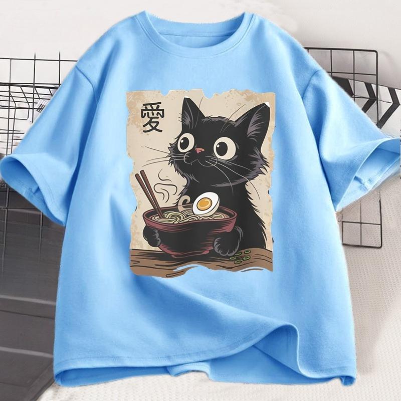 Funny Cat RaUnisex Tshirt Graphic Tee Japanese Kawaii Anime Cat Graphic T Shirts Unisex Women Casual Short Sleeve Cotton Tee Shirt