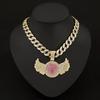 Hip Hop Rap Trendy Creative Pink Diamond Love Angel Wing Pendant Necklace Pink Diamond Love Men's Necklace